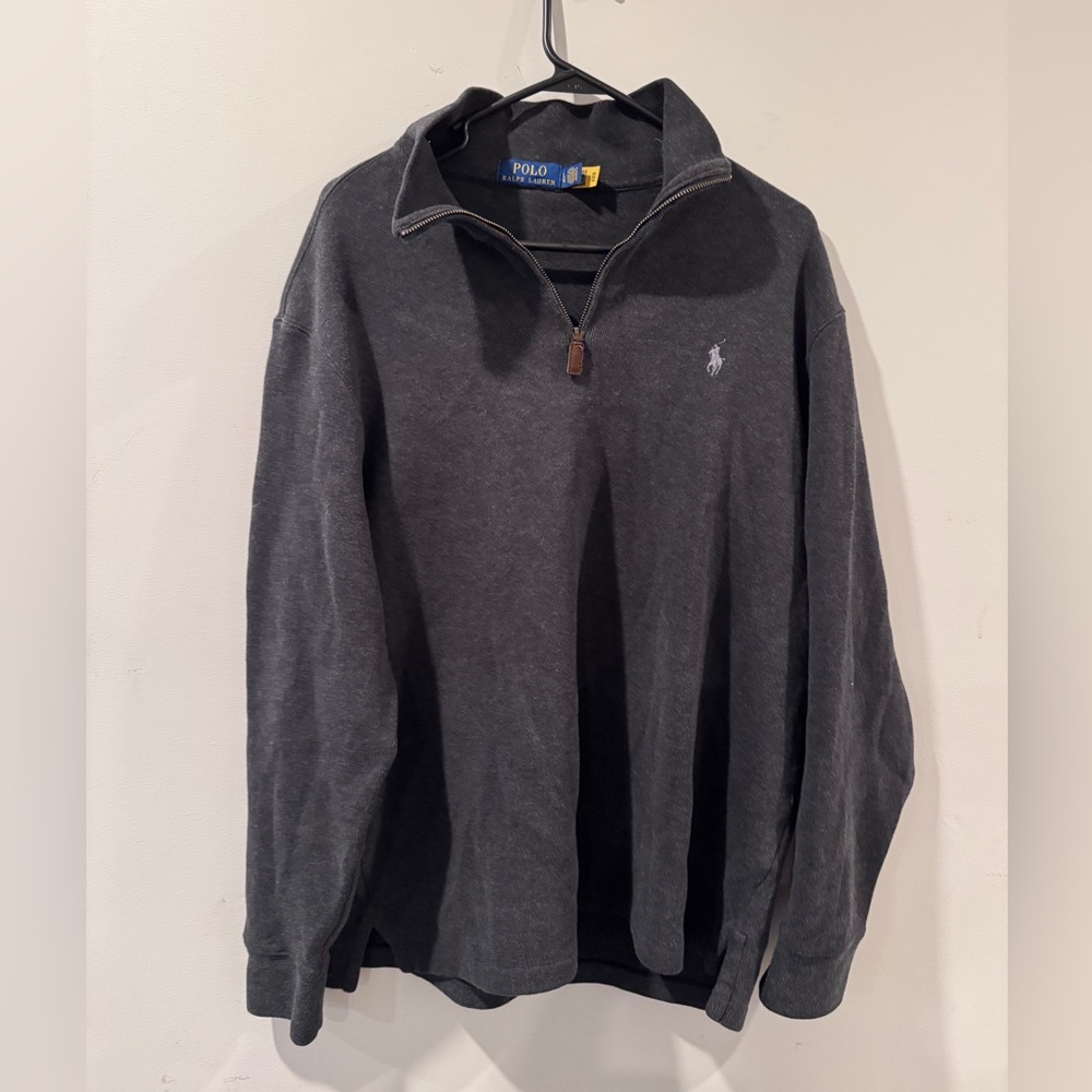 POLO Ralph Lauren Mesh-Knit Cotton Quarter-Zip Sweater Grey Large